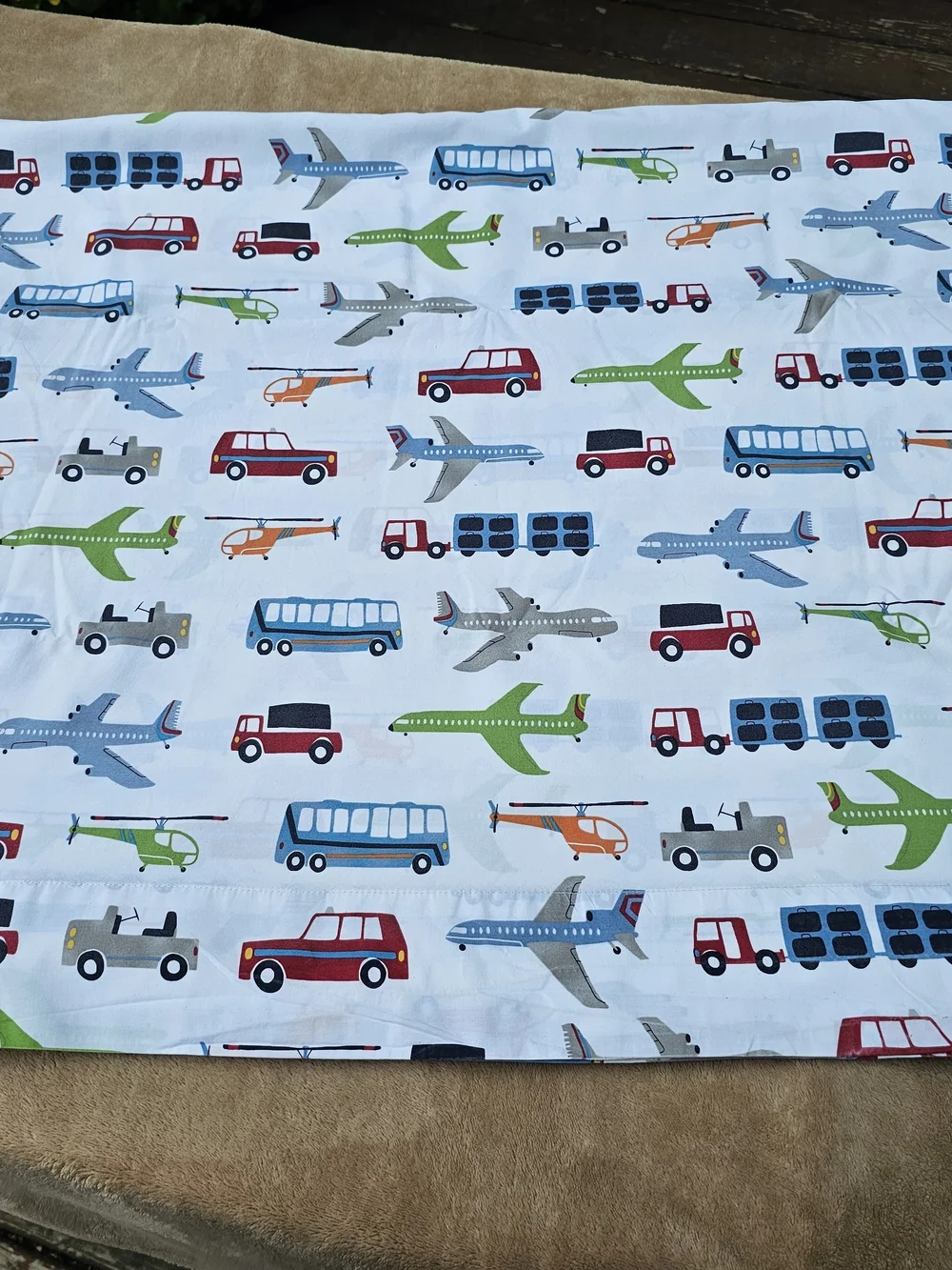 Pottery Barn Kids Twin Flat Sheet - Airport Vehicles.